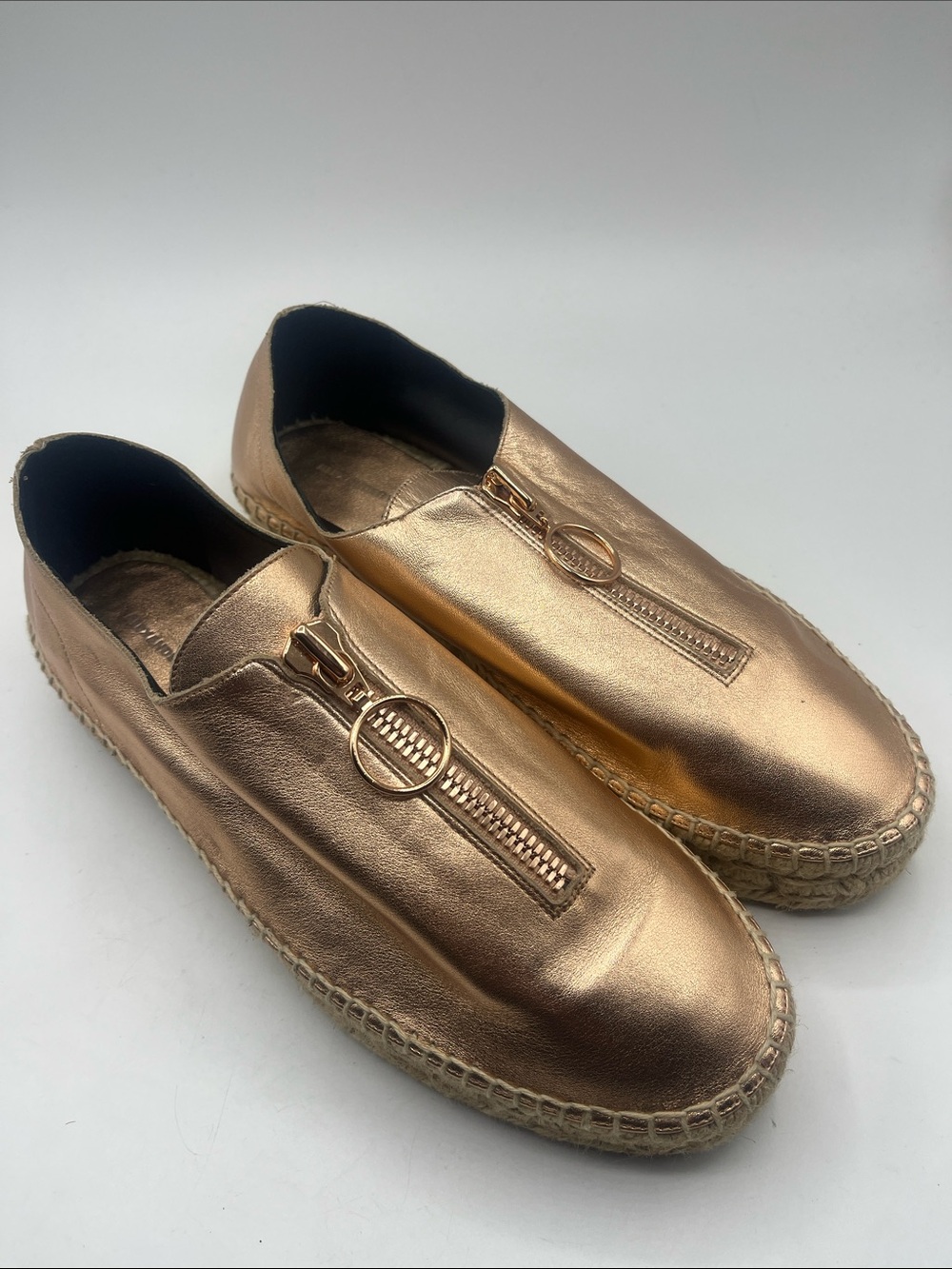 Alexander Wang Metallic Rose Gold Zip-Front Espadrille Slip-Ons